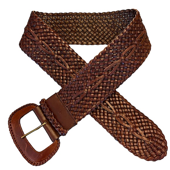 Lauren Ralph Lauren Accessories - Lauren Ralph Lauren Wide Braided Leather Belt Warm Brown Covered Buckle Small